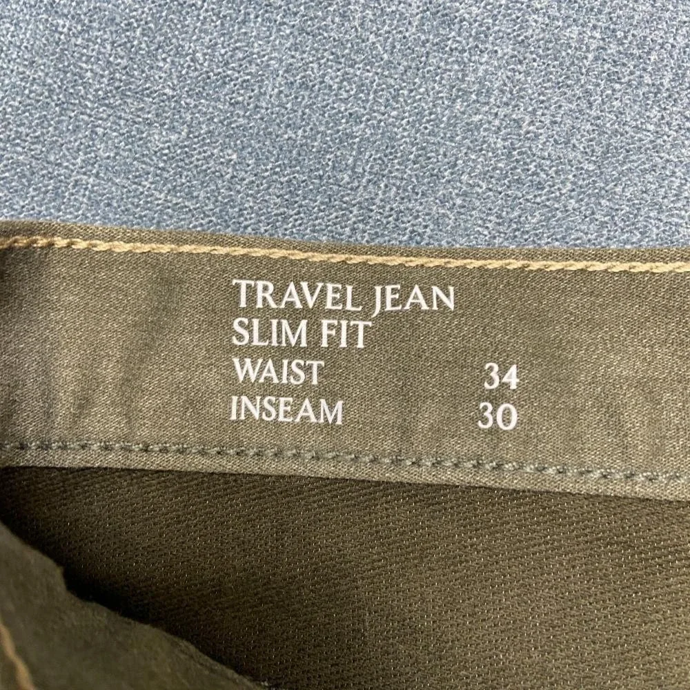 Banana Republic Travel Jeans Mens 34x30 Green Denim Outdoor Straight Slim Fit